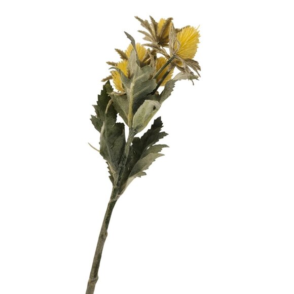 Artificial Yellow Thistle Floral Stems Bundle 2 Stems Lifelike Green Leaves 16 I - Picture 7 of 9